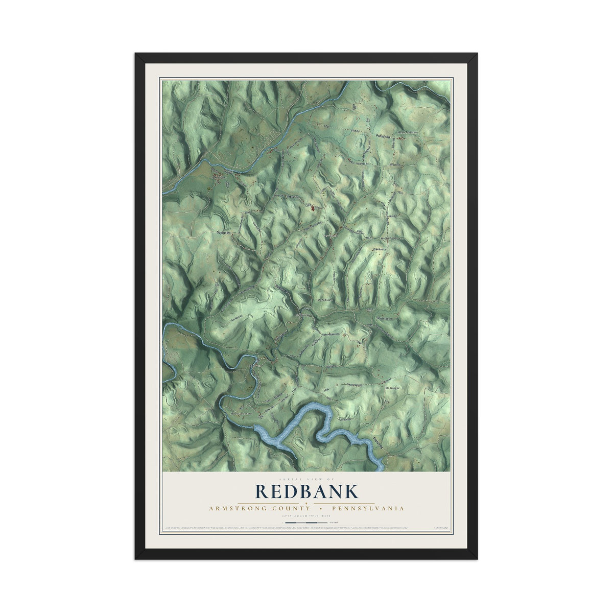 Map of Redbank, Armstrong County, Pennsylvania, 12 x 18 inch print in a black wood frame