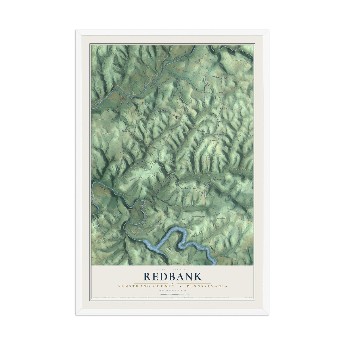 Map of Redbank, Armstrong County, Pennsylvania, 12 x 18 inch print in a white wood frame