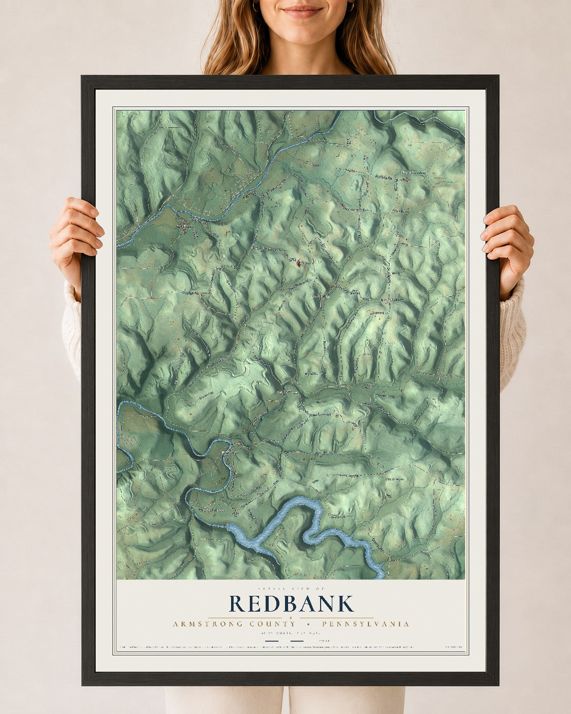 Map of Redbank, Armstrong County, Pennsylvania, 24 x 36 inch print in a black wood frame