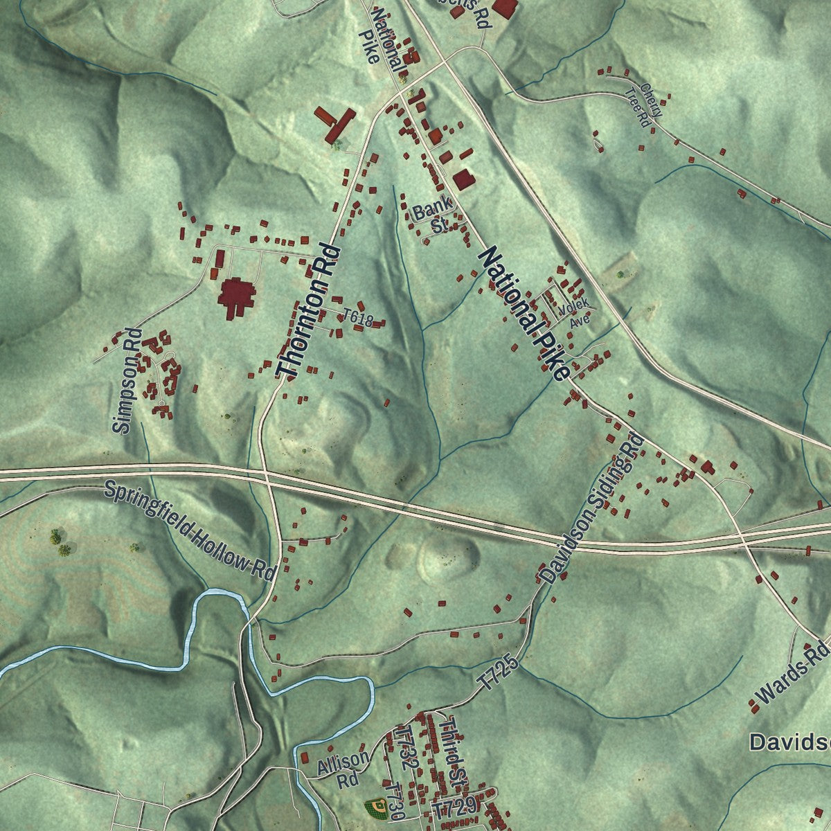 Second close-up of the map of Redstone, Pennsylvania print showing more streets and buildings