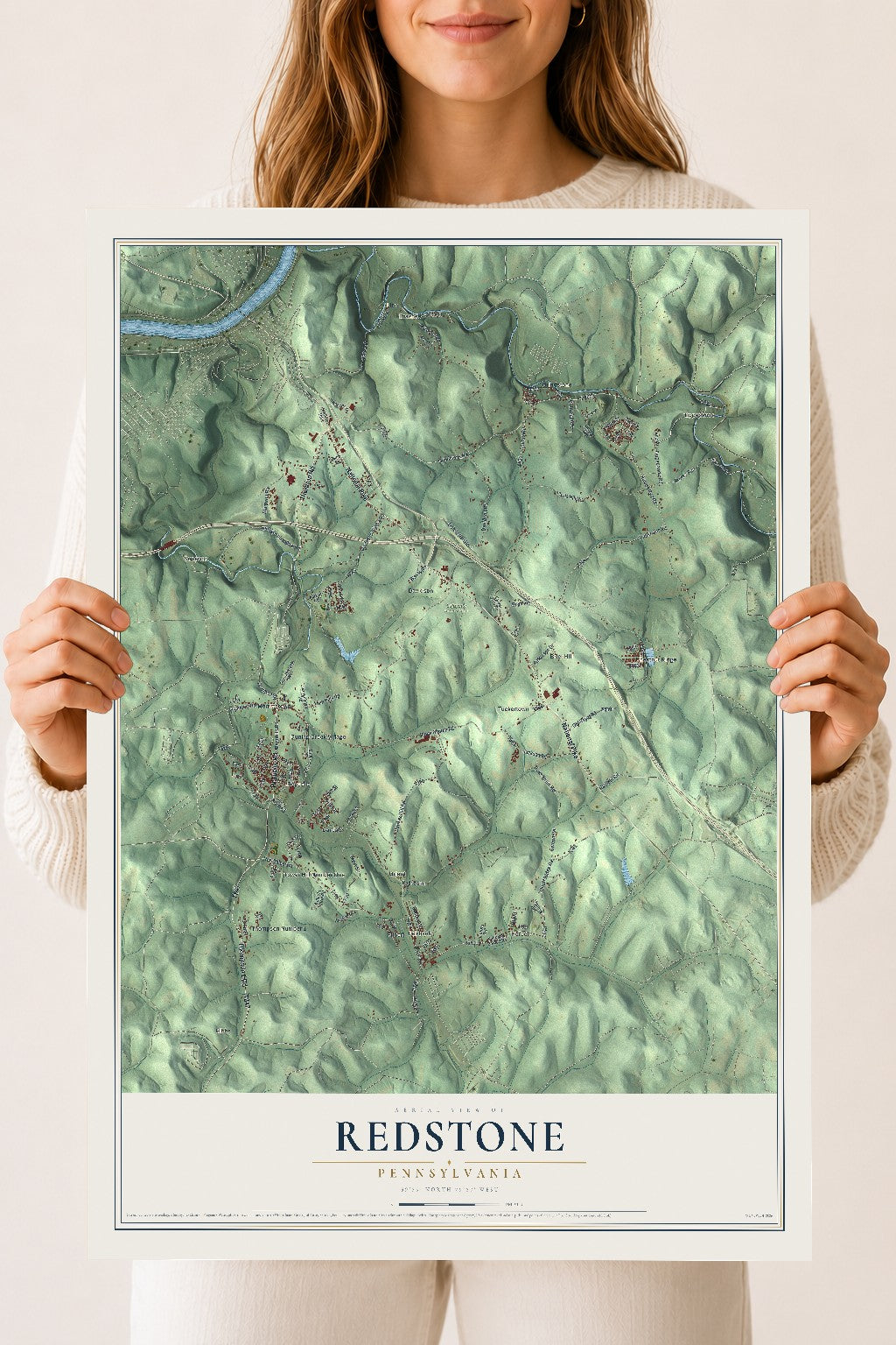 Map of Redstone, Pennsylvania, 18 x 24 inch unframed archival matte print