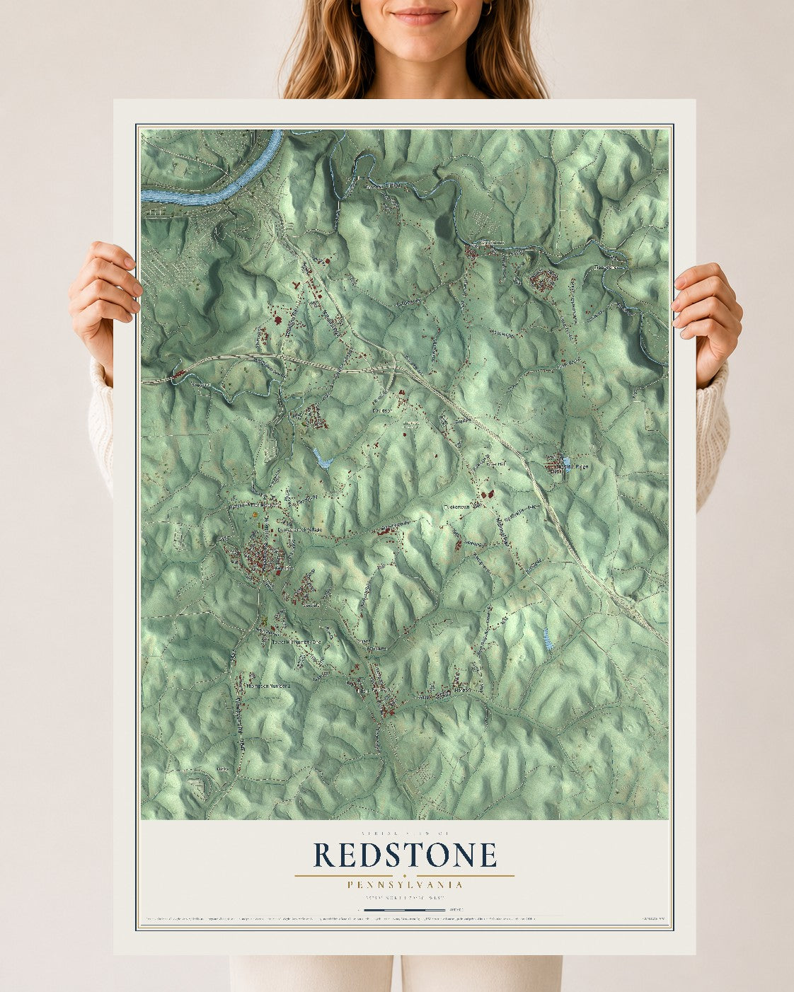 Map of Redstone, Pennsylvania, 24 x 36 inch unframed archival matte print