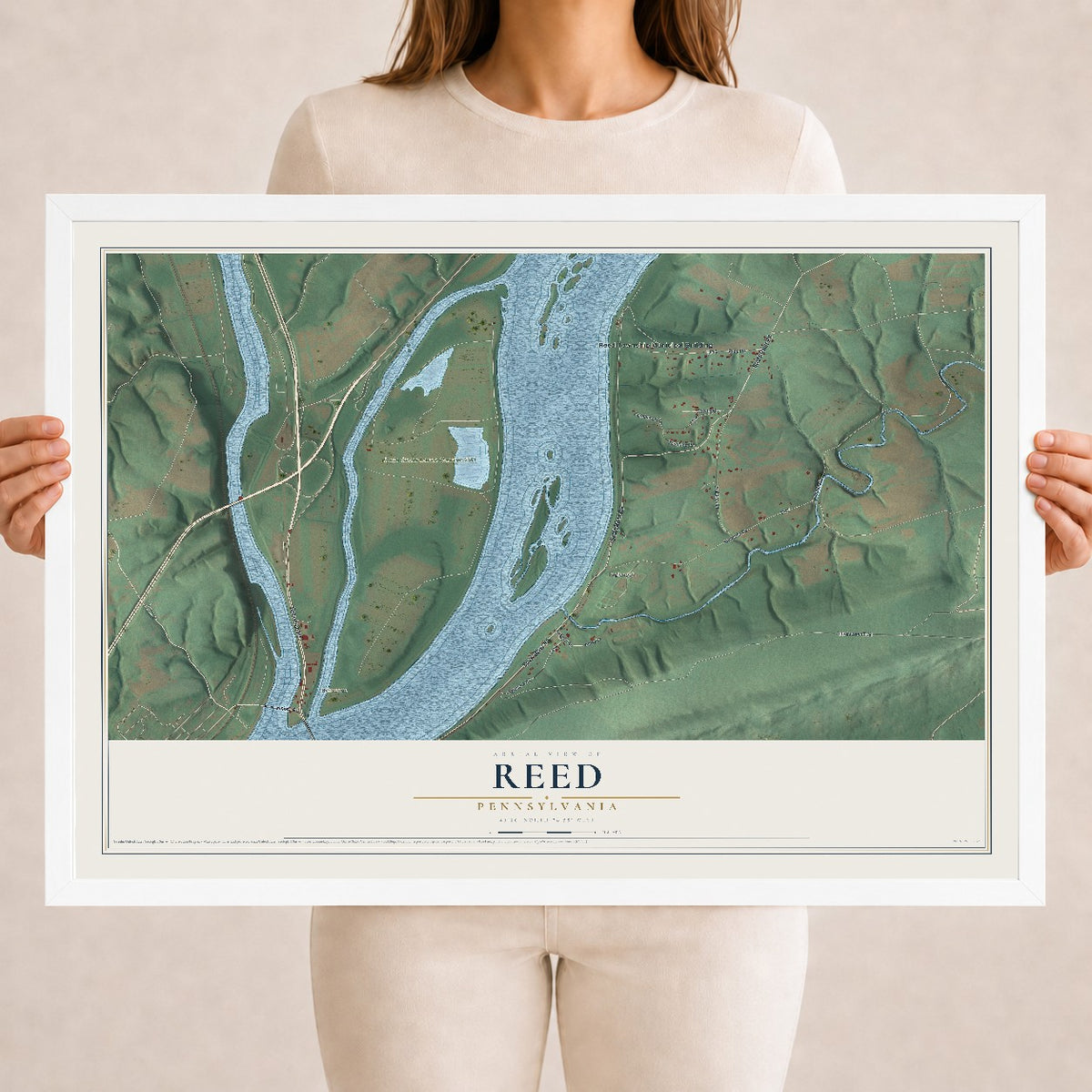 Map of Reed, Pennsylvania, 18 x 24 inch print in a white wood frame