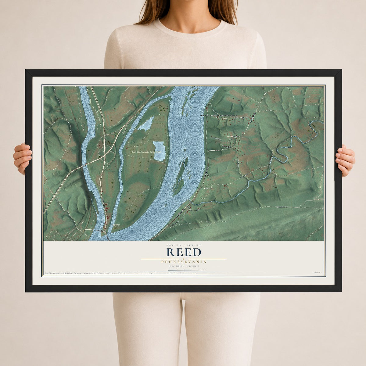 Map of Reed, Pennsylvania, 24 x 36 inch print in a black wood frame