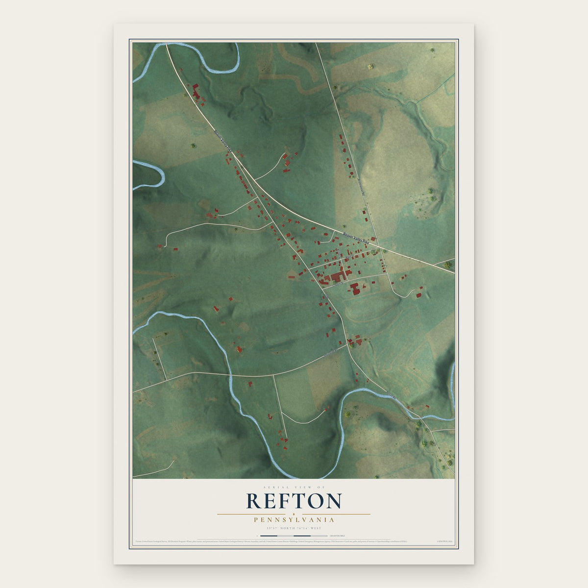 Refton, Pennsylvania map print, the full design