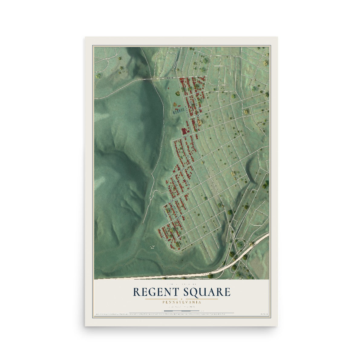 Map of Regent Square, Pennsylvania, 12 x 18 inch unframed archival matte print