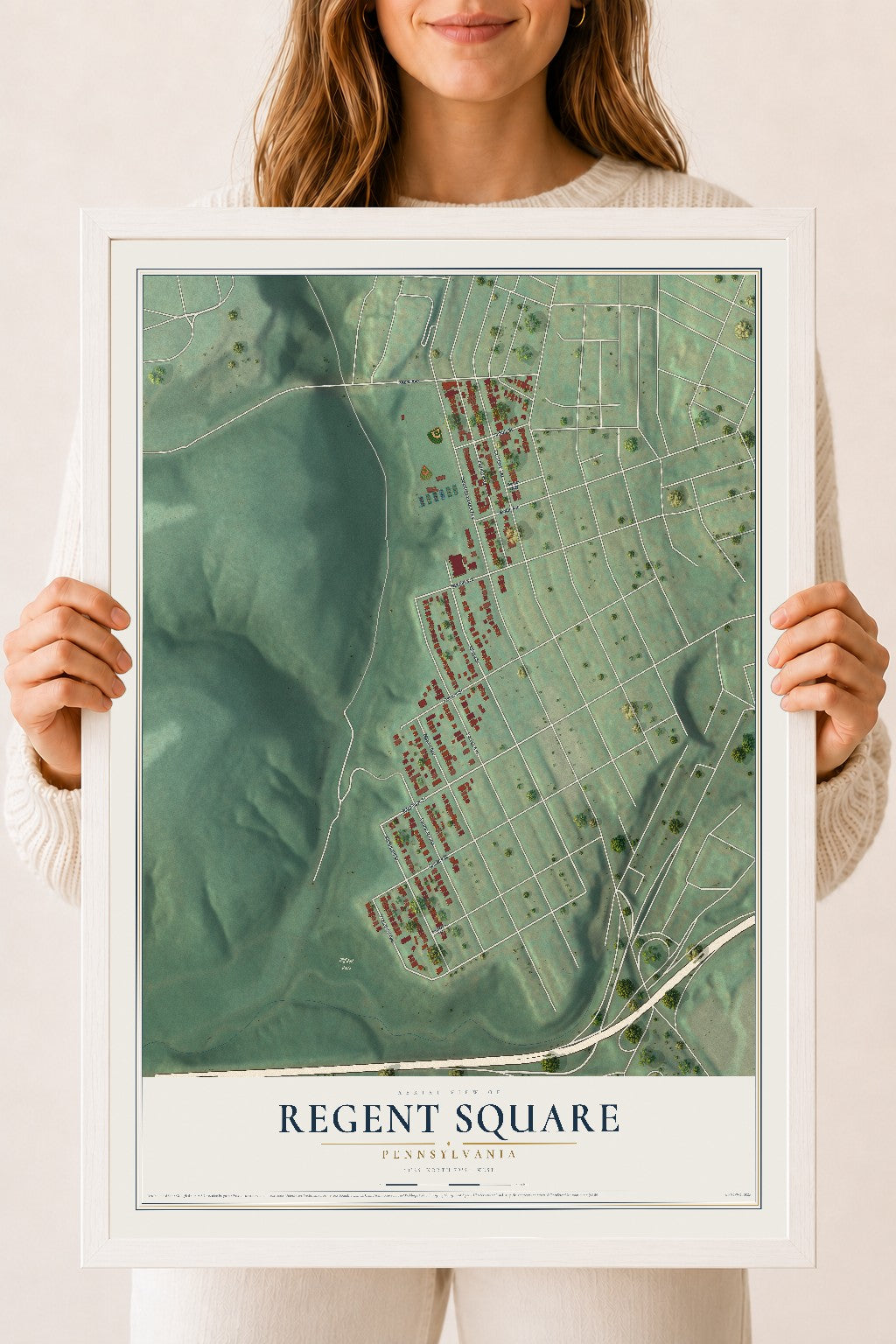 Map of Regent Square, Pennsylvania, 18 x 24 inch print in a white wood frame