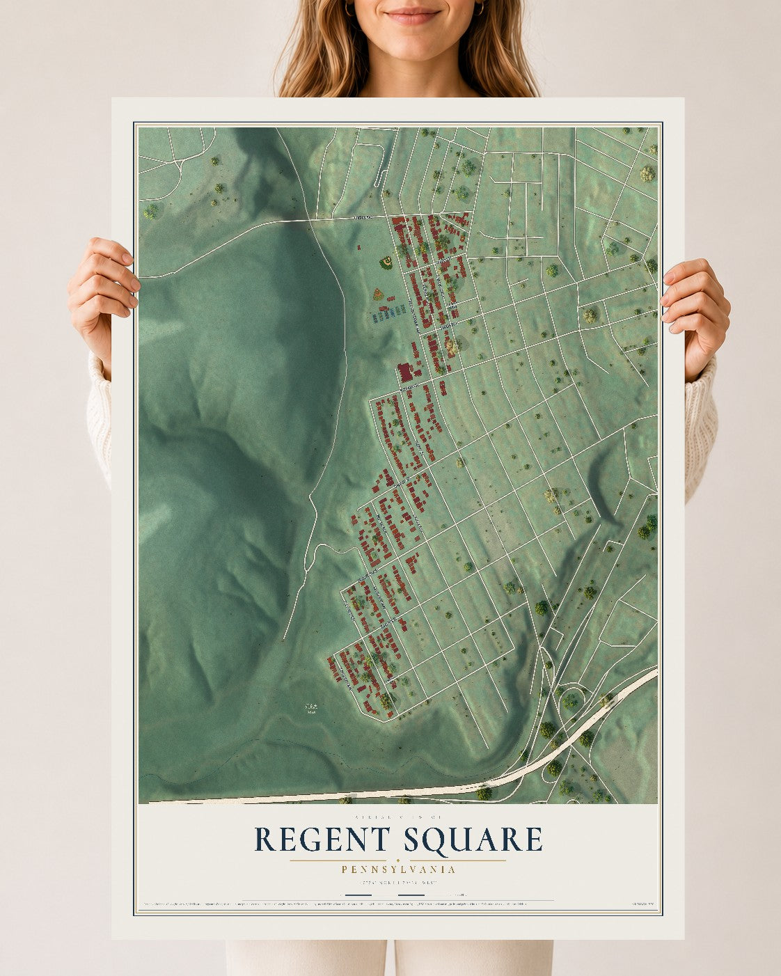 Map of Regent Square, Pennsylvania, 24 x 36 inch unframed archival matte print