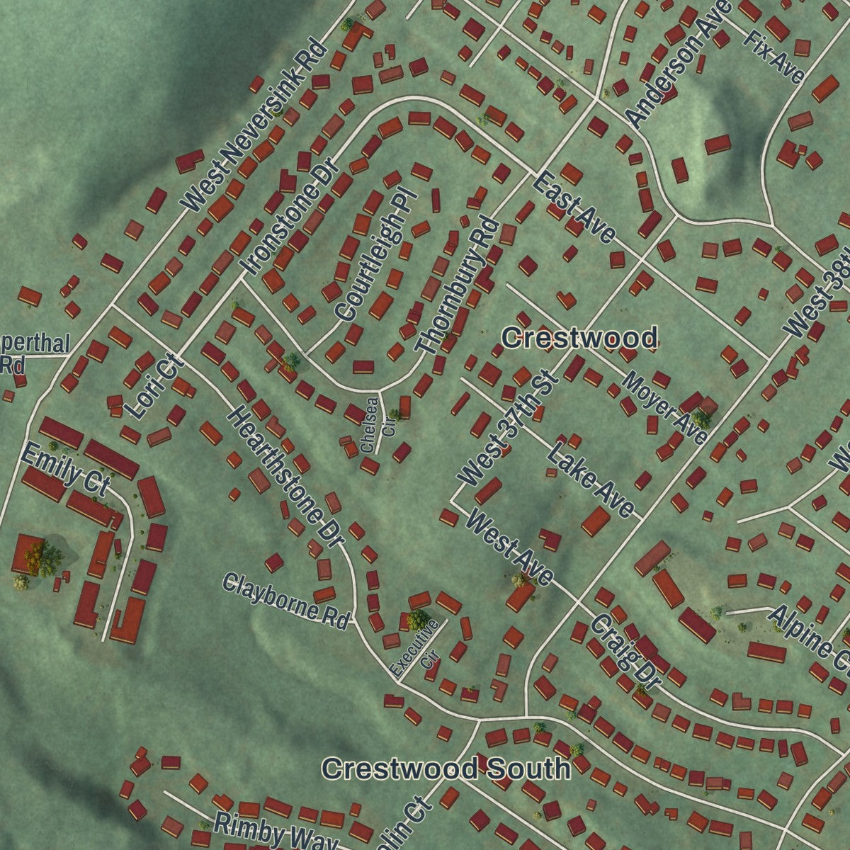 Close-up of the map of Reiffton, Pennsylvania print showing street and building detail
