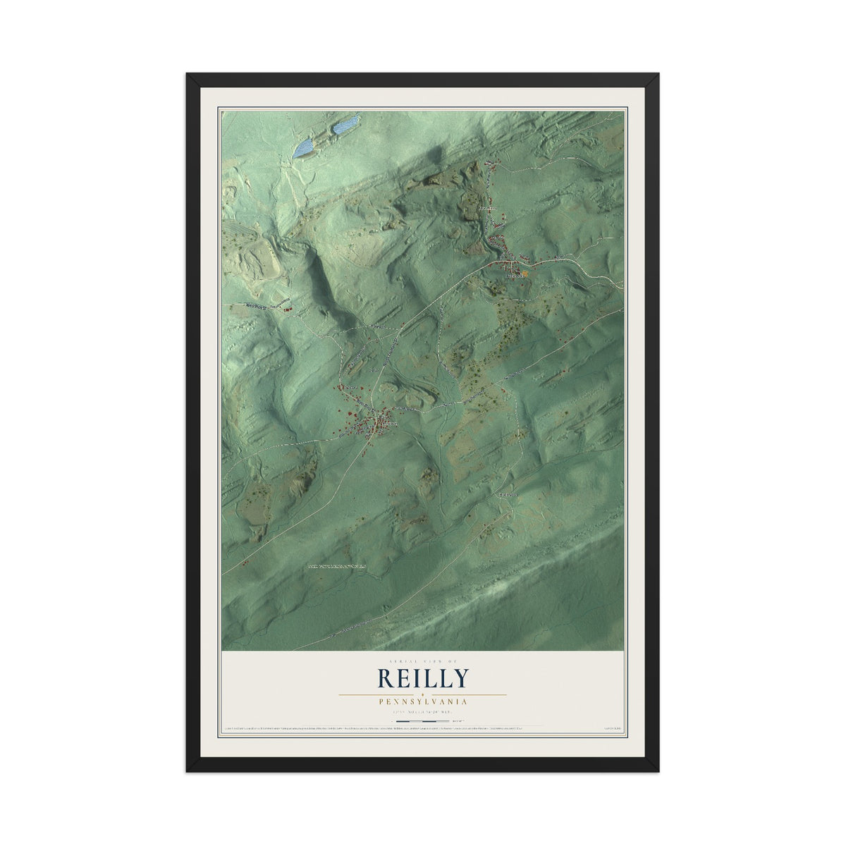 Map of Reilly, Pennsylvania, 12 x 18 inch print in a black wood frame