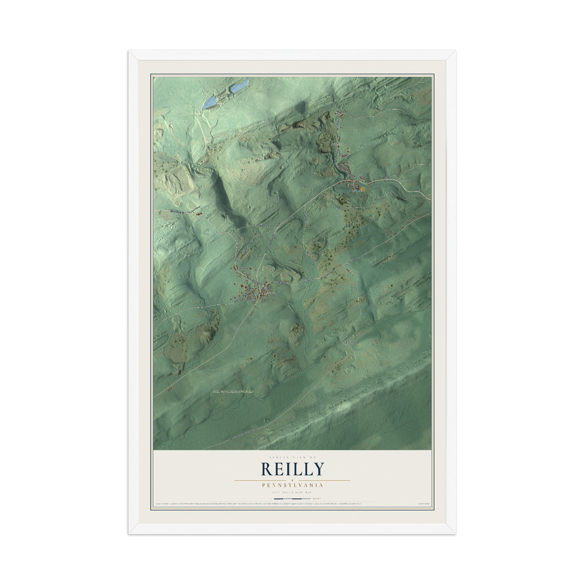 Map of Reilly, Pennsylvania, 12 x 18 inch print in a white wood frame