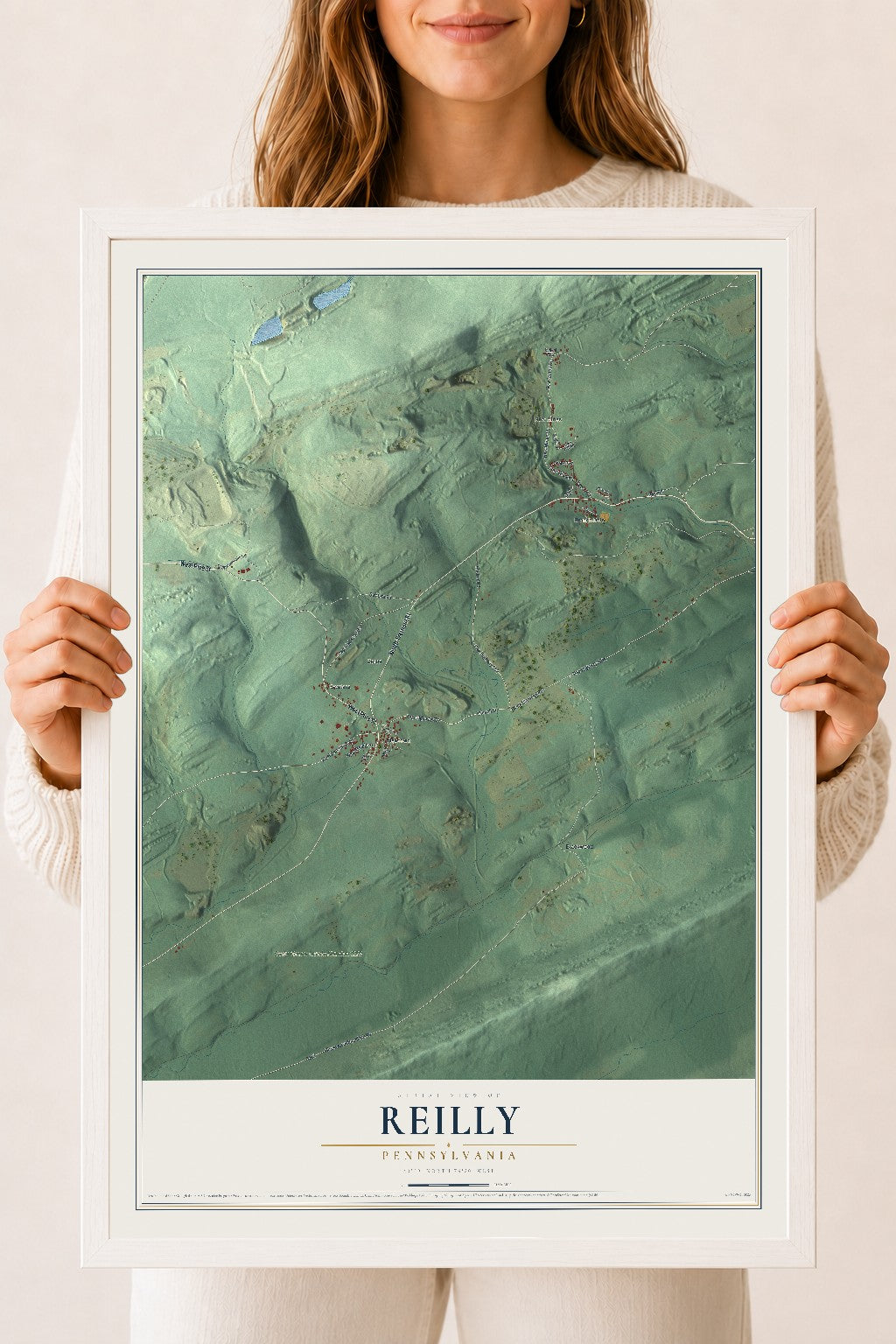 Map of Reilly, Pennsylvania, 18 x 24 inch print in a white wood frame