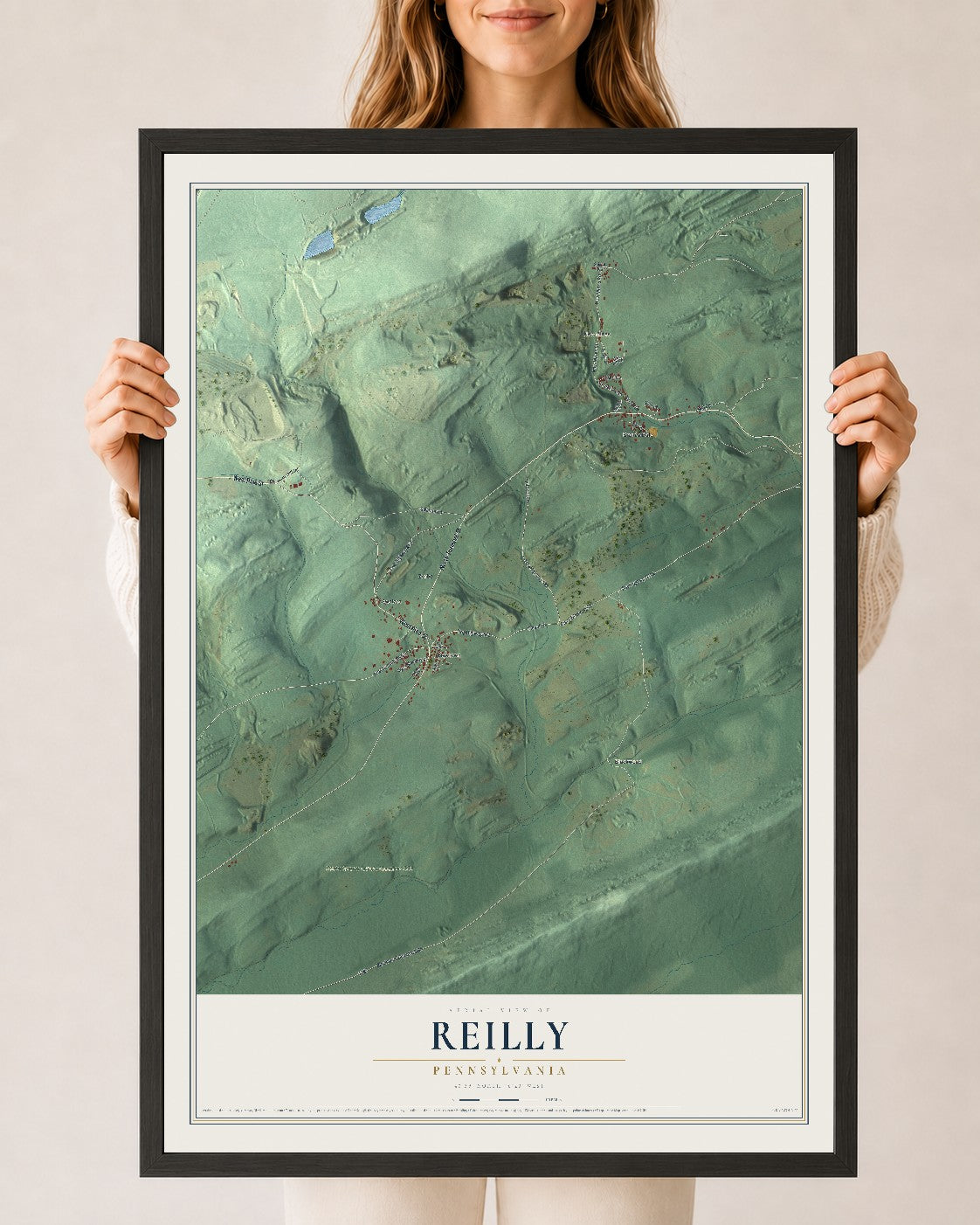 Map of Reilly, Pennsylvania, 24 x 36 inch print in a black wood frame