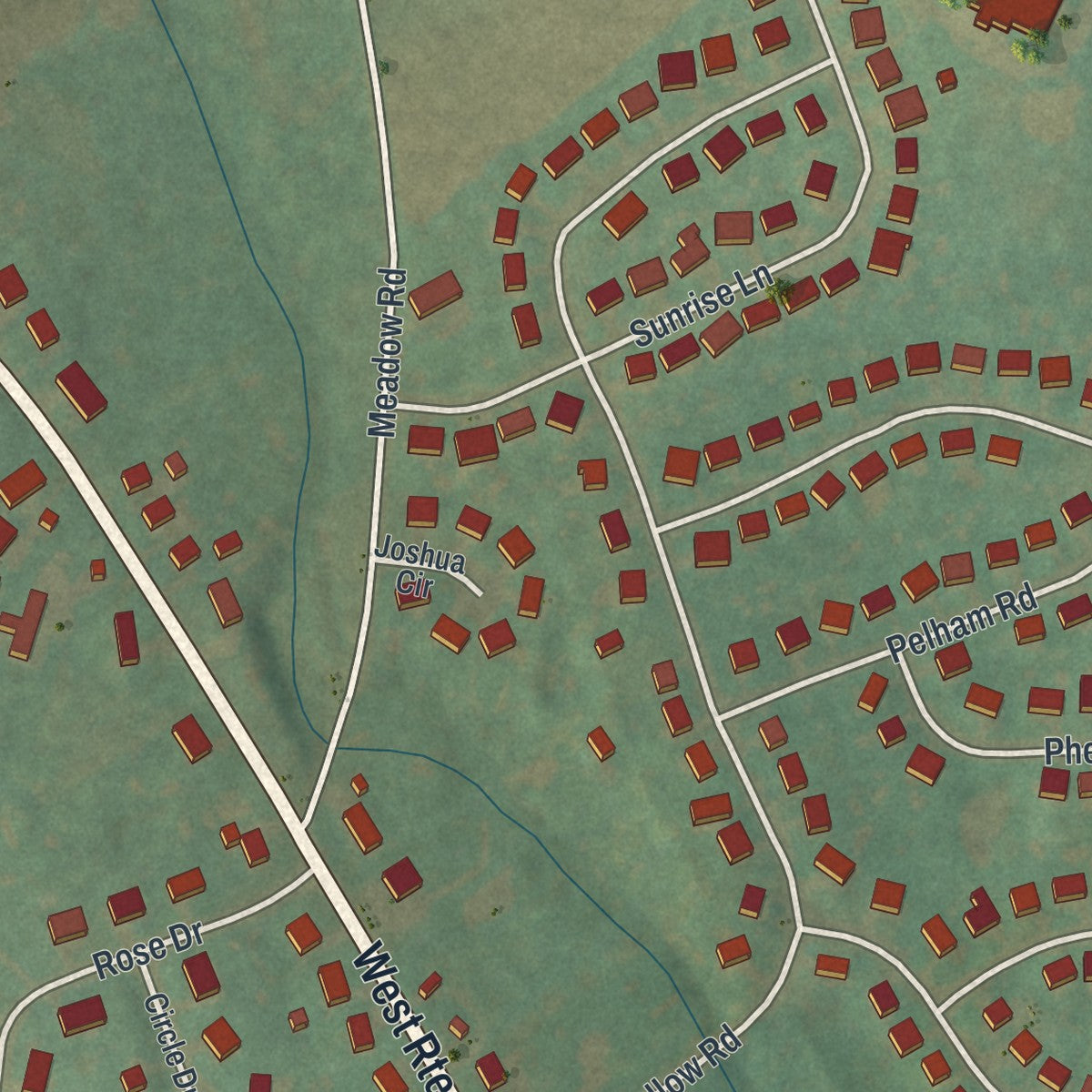 Close-up of the map of Reinholds, Pennsylvania print showing street and building detail