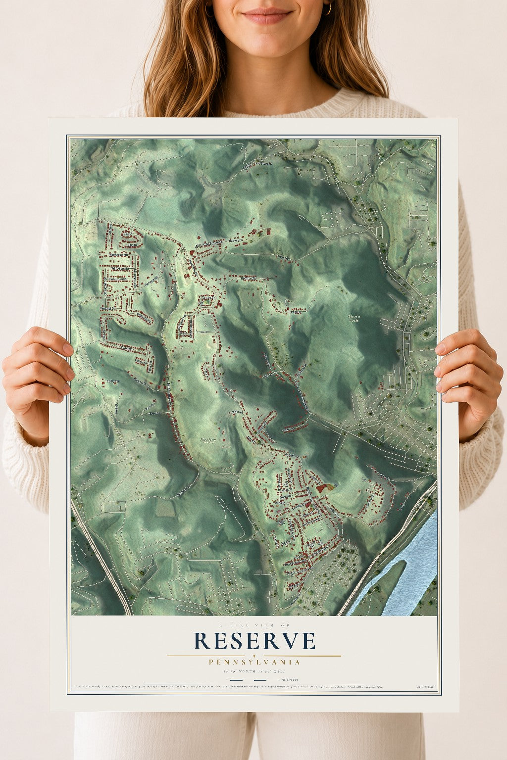 Map of Reserve, Pennsylvania, 18 x 24 inch unframed archival matte print