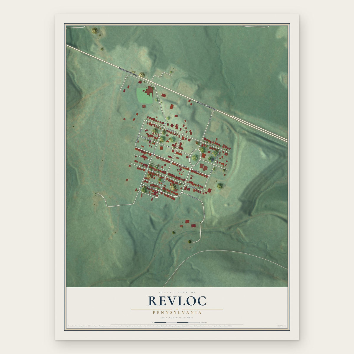 Revloc, Pennsylvania map print, the full design
