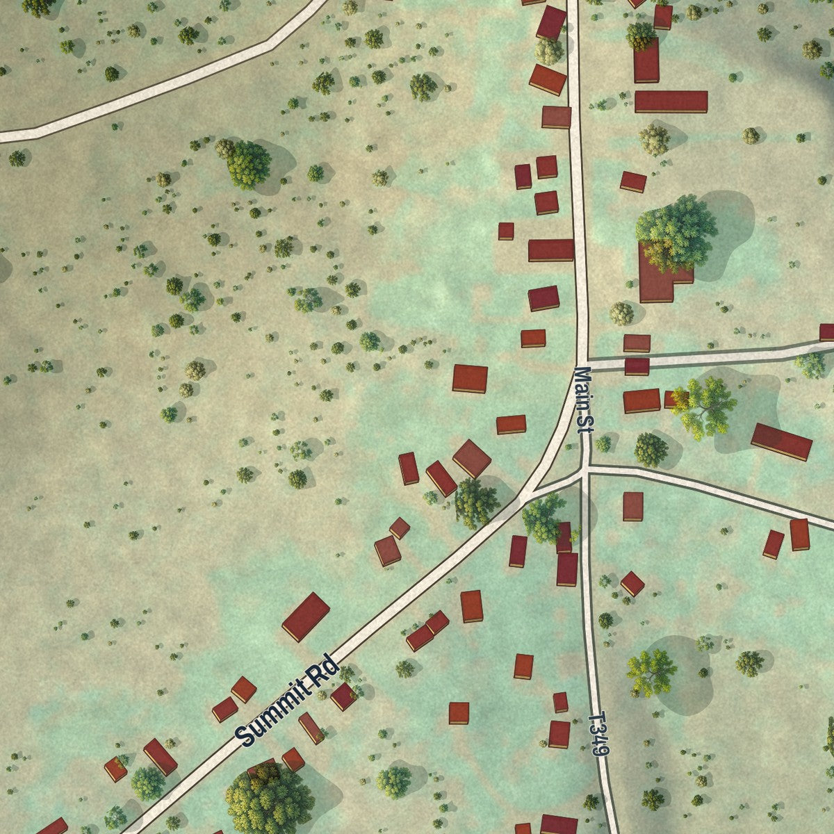 Close-up of the map of Rew, Pennsylvania print showing street and building detail