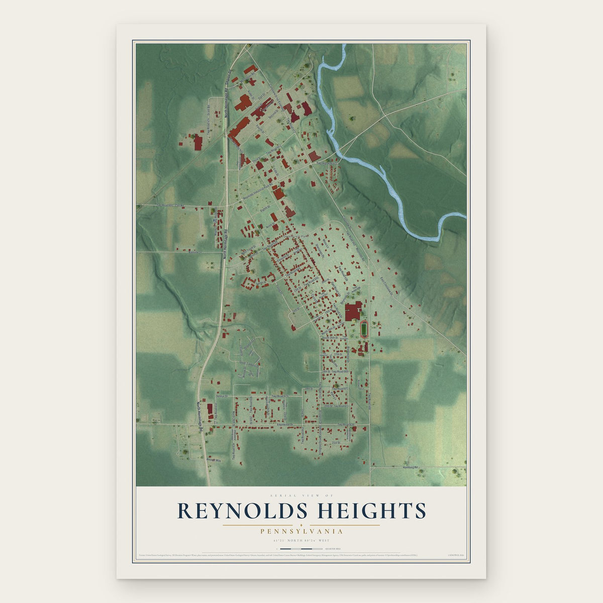 Reynolds Heights, Pennsylvania map print, the full design