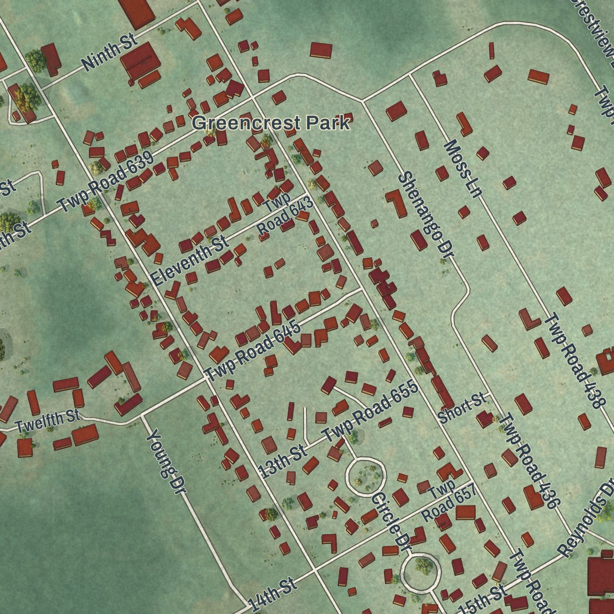 Close-up of the map of Reynolds Heights, Pennsylvania print showing street and building detail