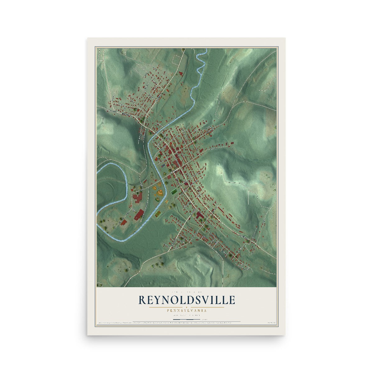 Map of Reynoldsville, Pennsylvania, 12 x 18 inch unframed archival matte print