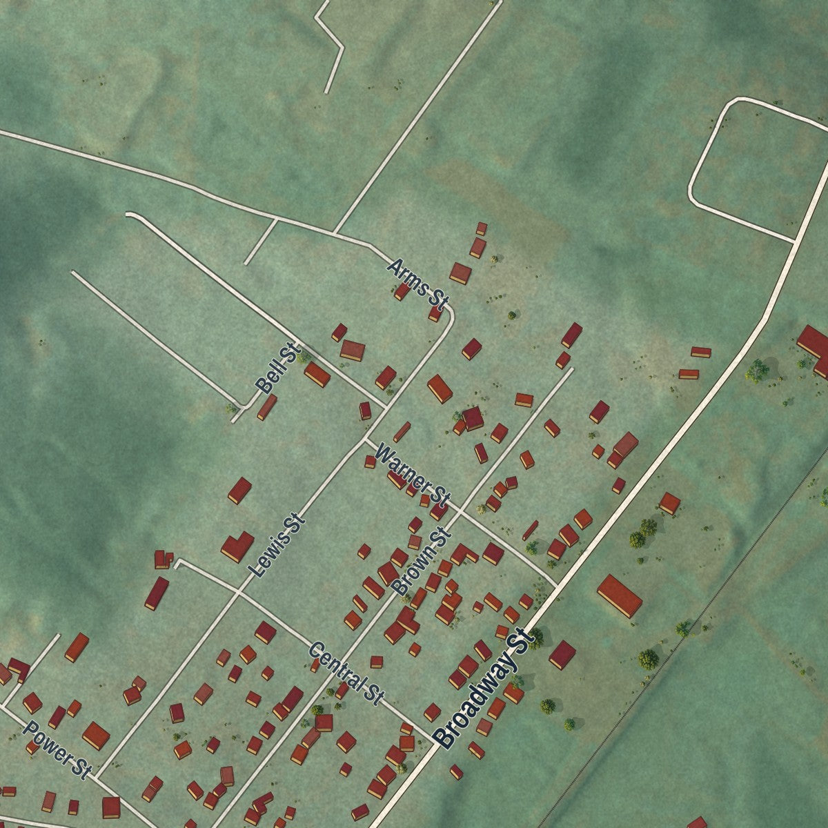 Second close-up of the map of Reynoldsville, Pennsylvania print showing more streets and buildings