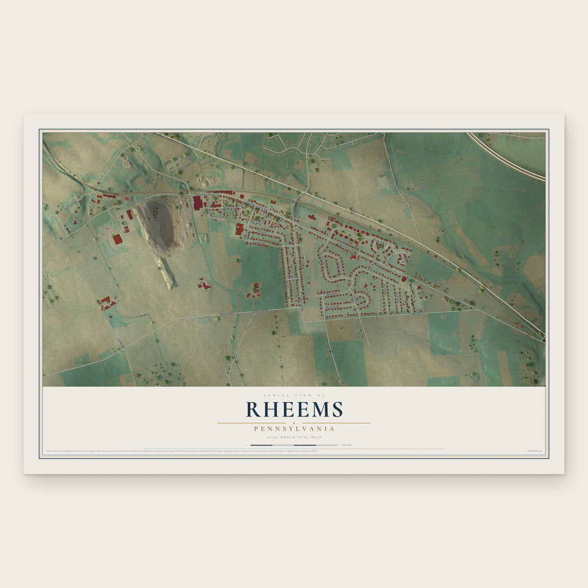 Rheems, Pennsylvania map print, the full design