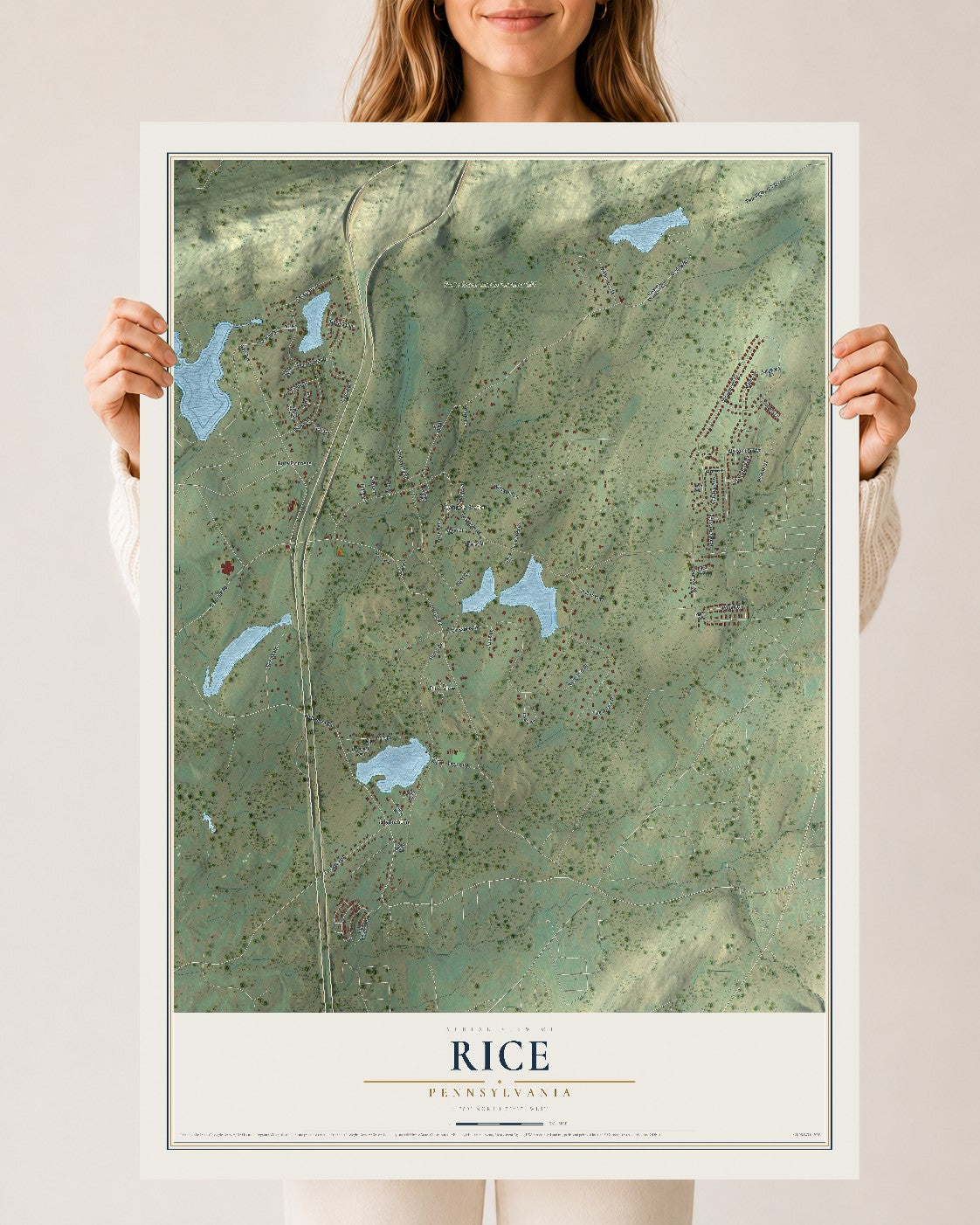 Map of Rice, Pennsylvania, 24 x 36 inch unframed archival matte print