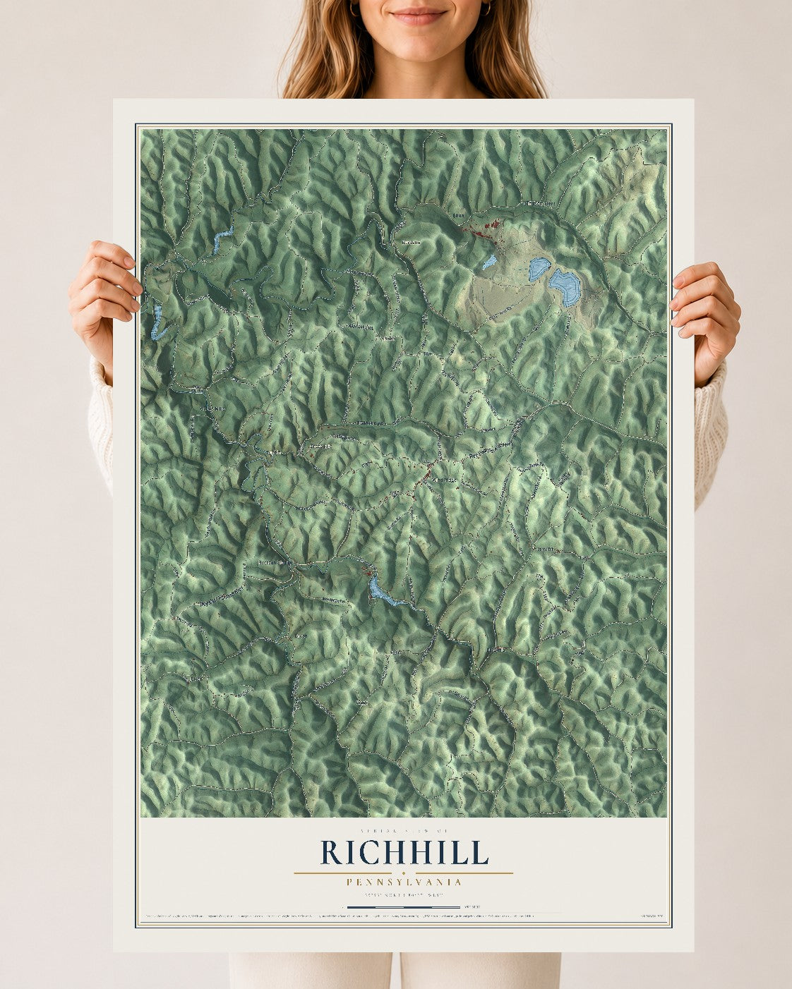 Map of Richhill, Pennsylvania, 24 x 36 inch unframed archival matte print