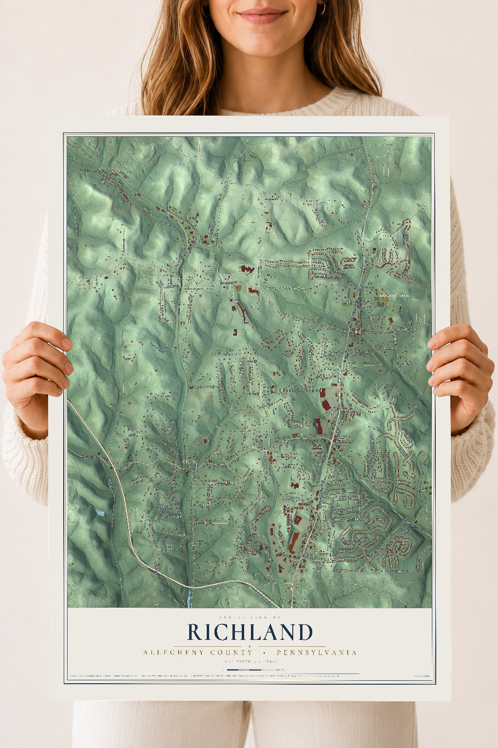 Map of Richland, Allegheny County, Pennsylvania, 18 x 24 inch unframed archival matte print