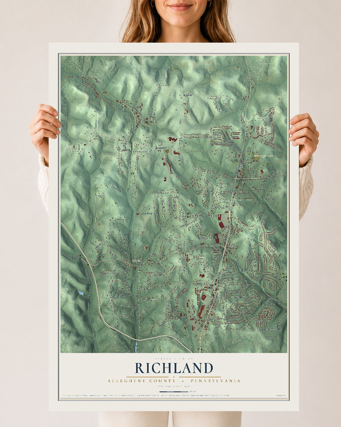 Map of Richland, Allegheny County, Pennsylvania, 24 x 36 inch unframed archival matte print