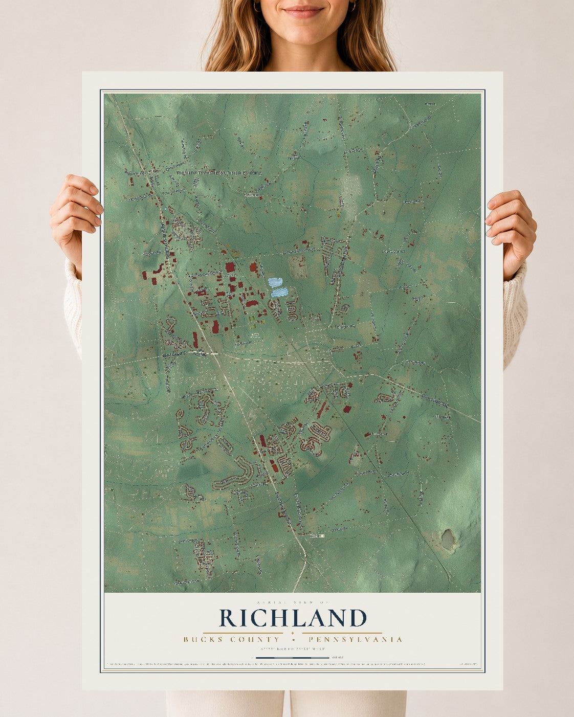 Map of Richland, Bucks County, Pennsylvania, 24 x 36 inch unframed archival matte print