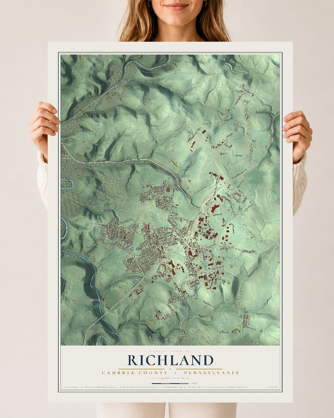 Map of Richland, Cambria County, Pennsylvania, 24 x 36 inch unframed archival matte print