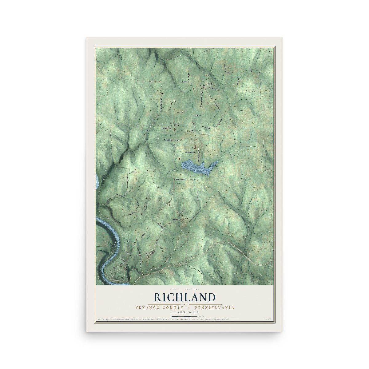 Map of Richland, Venango County, Pennsylvania, 12 x 18 inch unframed archival matte print