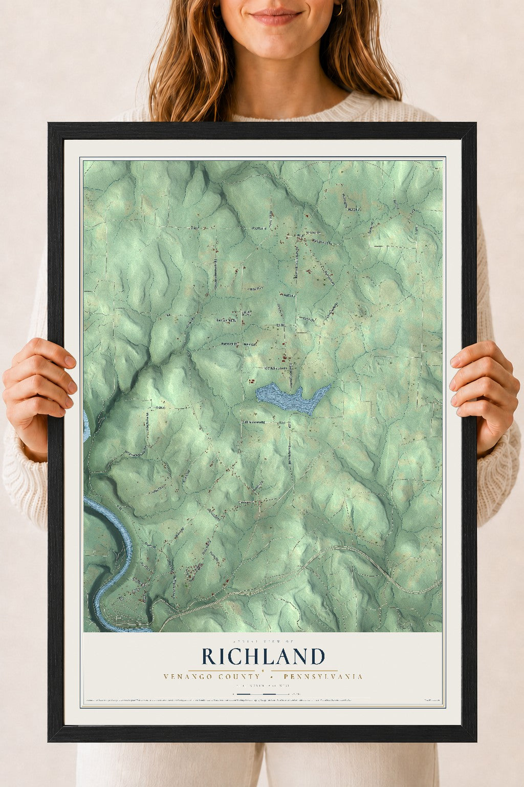Map of Richland, Venango County, Pennsylvania, 18 x 24 inch print in a black wood frame