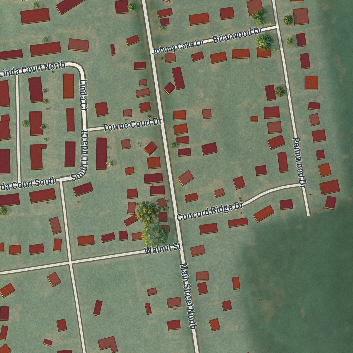 Close-up of the map of Richlandtown, Pennsylvania print showing street and building detail