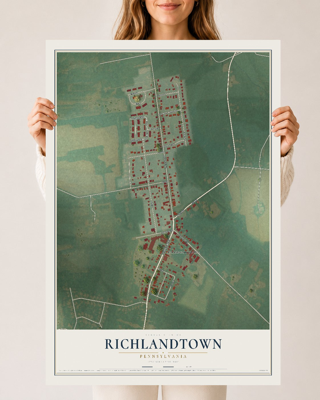 Map of Richlandtown, Pennsylvania, 24 x 36 inch unframed archival matte print