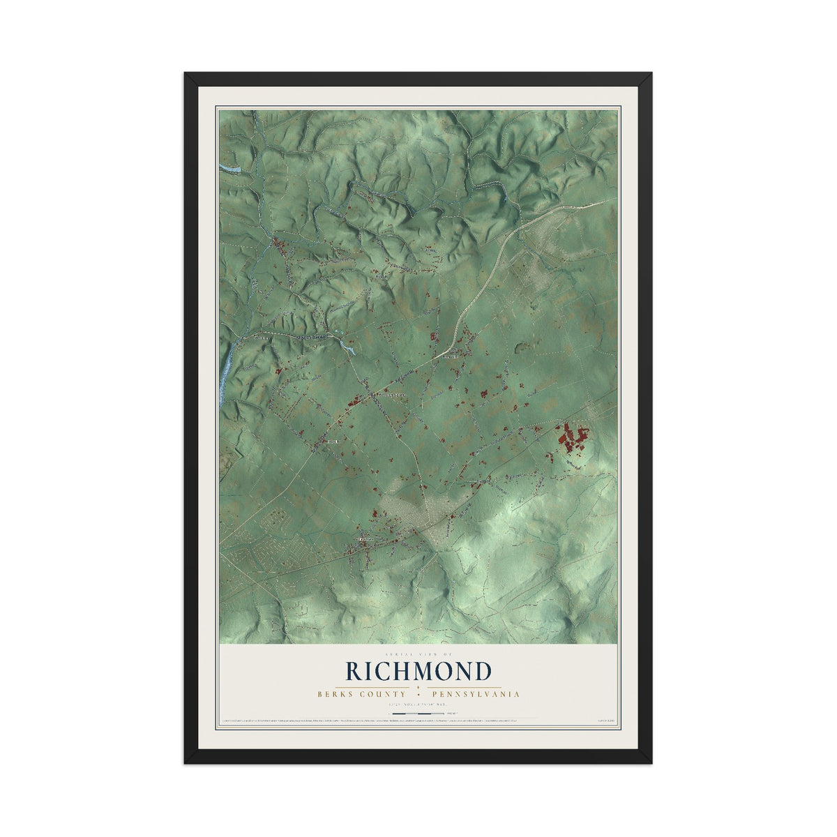 Map of Richmond, Berks County, Pennsylvania, 12 x 18 inch print in a black wood frame