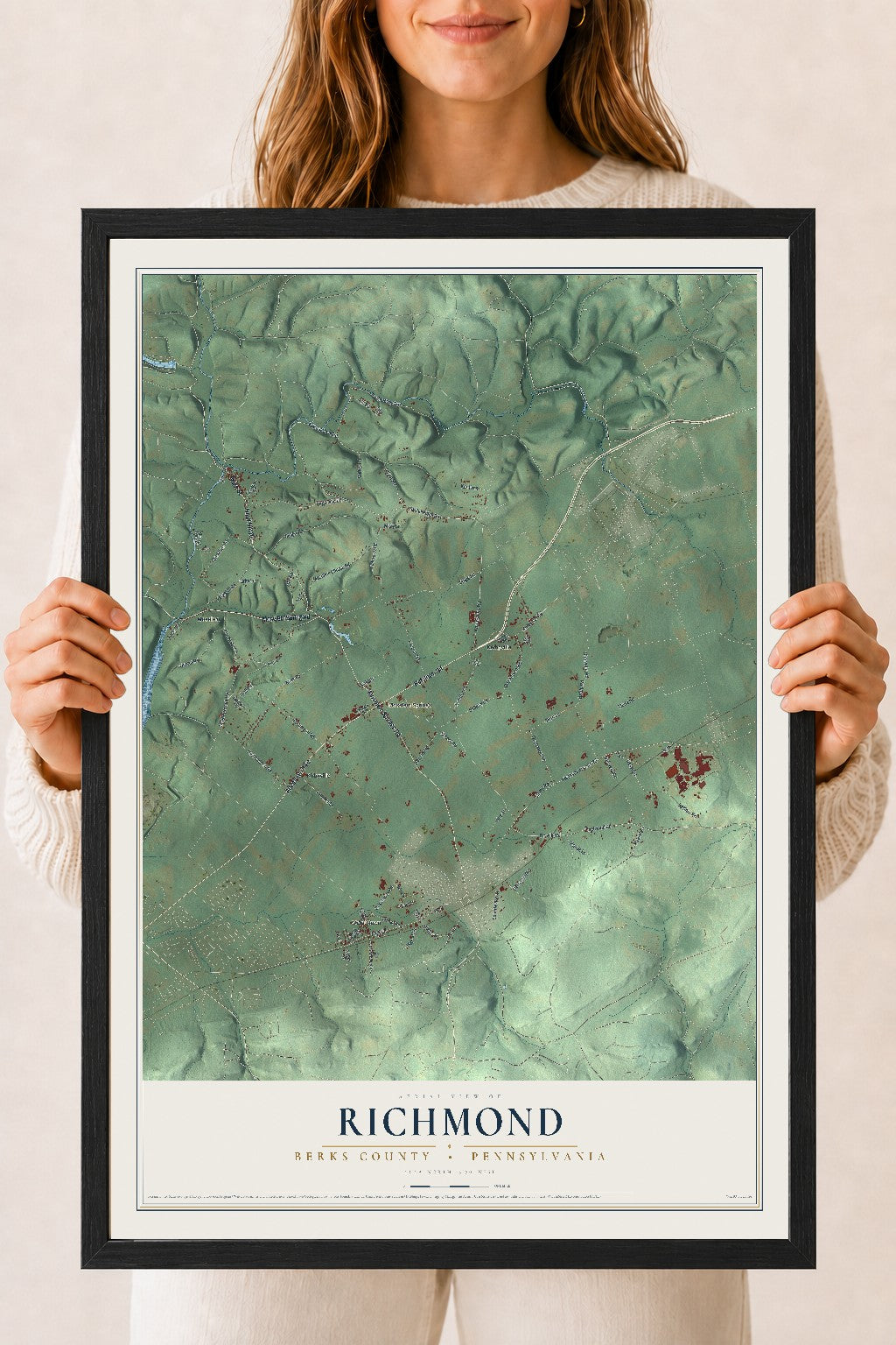 Map of Richmond, Berks County, Pennsylvania, 18 x 24 inch print in a black wood frame