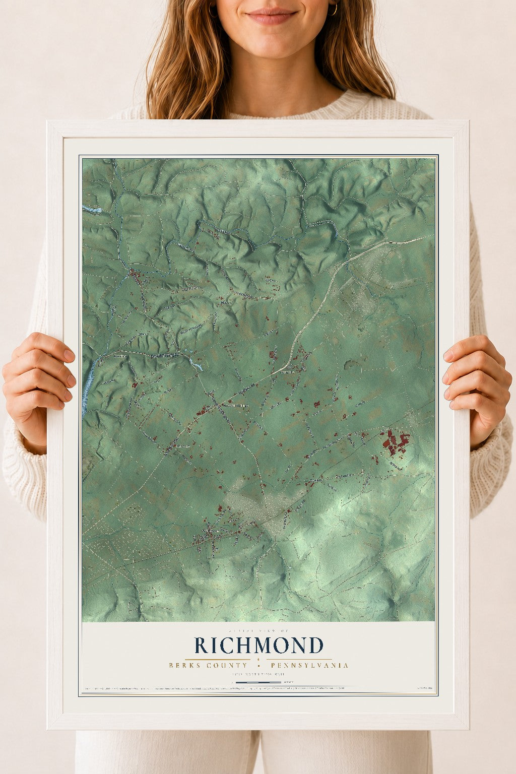 Map of Richmond, Berks County, Pennsylvania, 18 x 24 inch print in a white wood frame