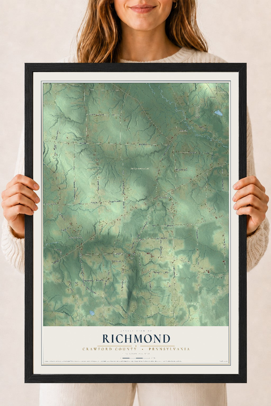 Map of Richmond, Crawford County, Pennsylvania, 18 x 24 inch print in a black wood frame
