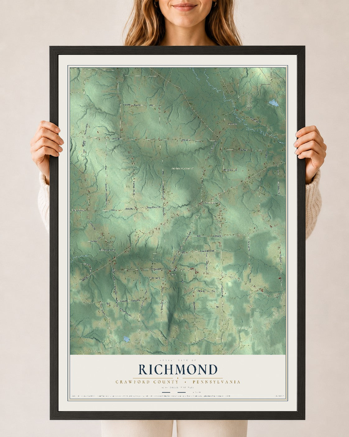 Map of Richmond, Crawford County, Pennsylvania, 24 x 36 inch print in a black wood frame