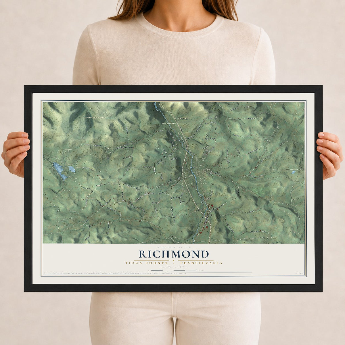 Map of Richmond, Tioga County, Pennsylvania, 12 x 18 inch print in a black wood frame