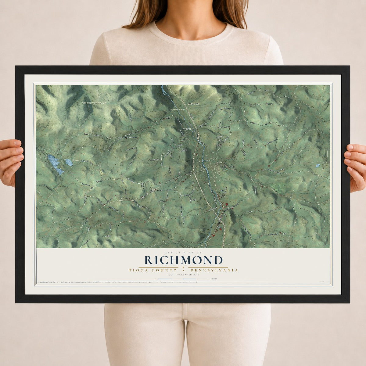 Map of Richmond, Tioga County, Pennsylvania, 18 x 24 inch print in a black wood frame