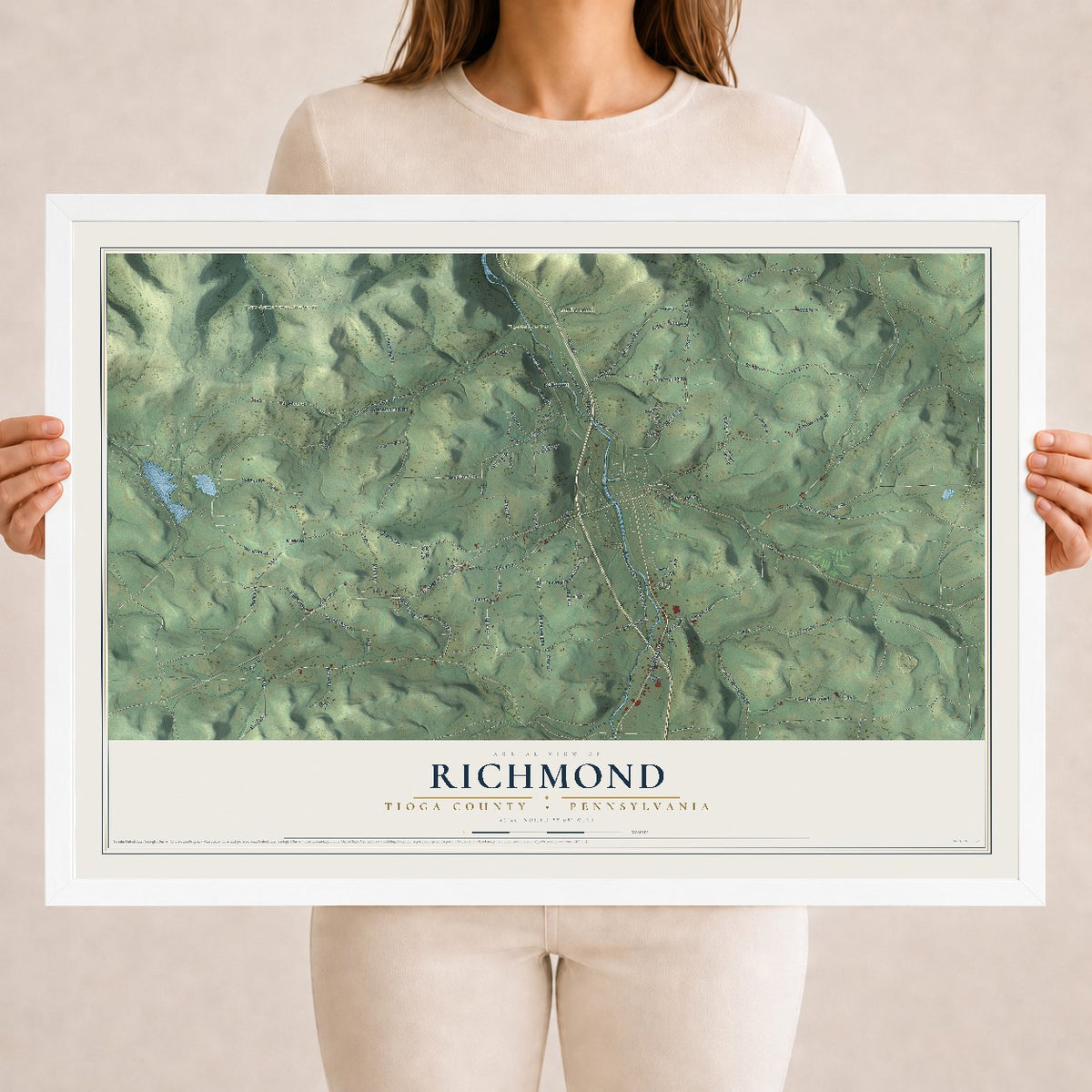 Map of Richmond, Tioga County, Pennsylvania, 18 x 24 inch print in a white wood frame