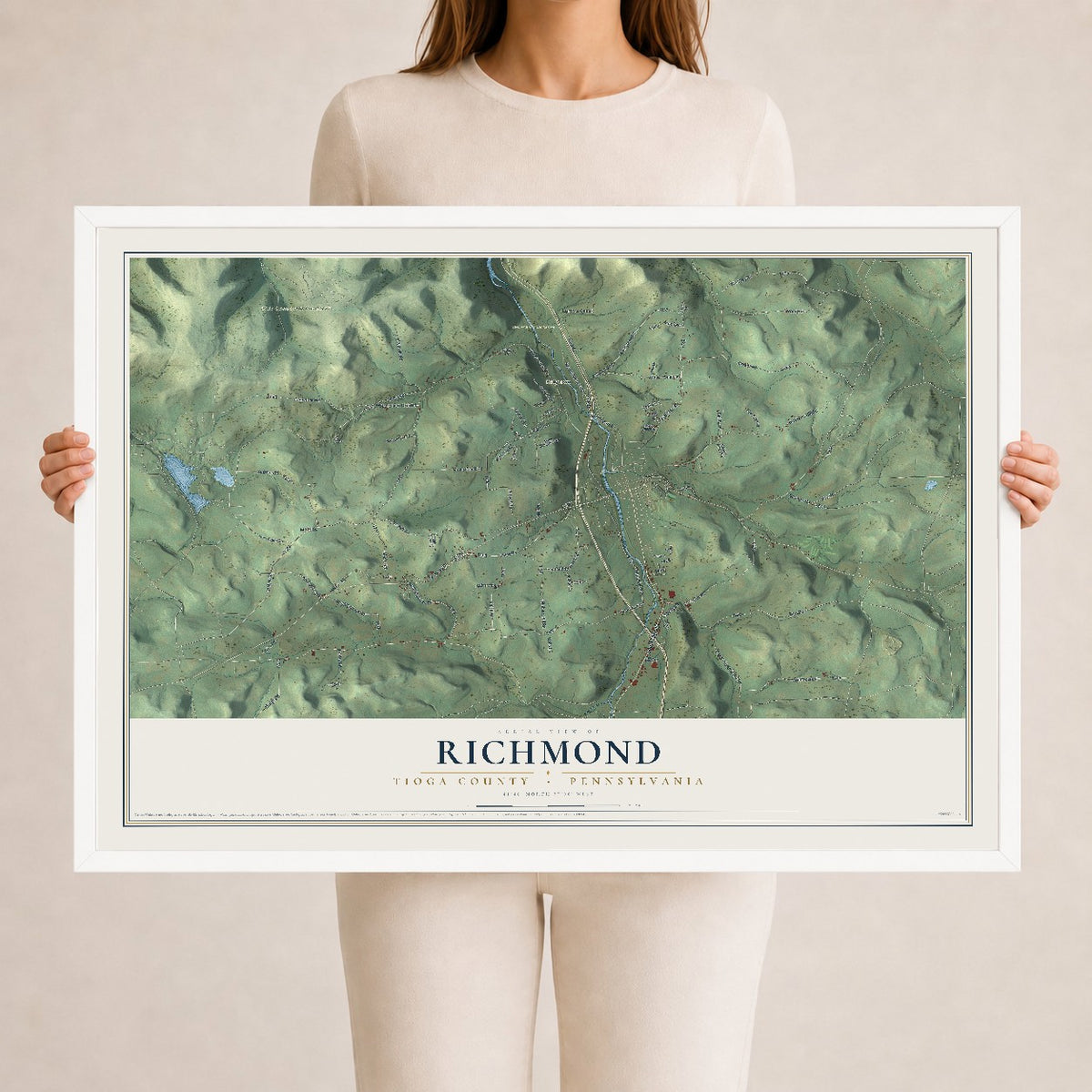 Map of Richmond, Tioga County, Pennsylvania, 24 x 36 inch print in a white wood frame