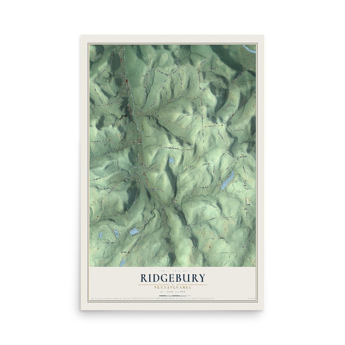 Map of Ridgebury, Pennsylvania, 12 x 18 inch unframed archival matte print