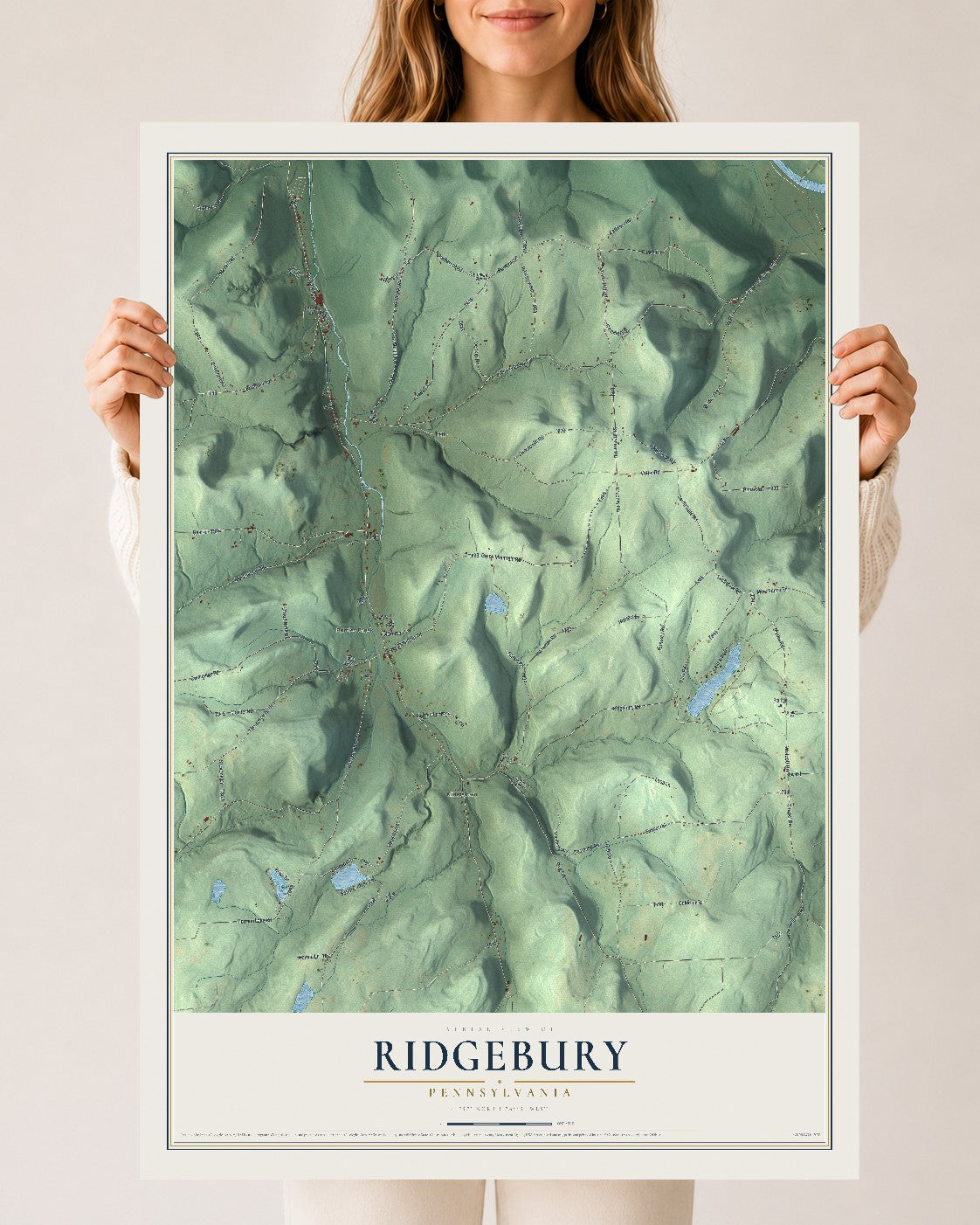 Map of Ridgebury, Pennsylvania, 24 x 36 inch unframed archival matte print