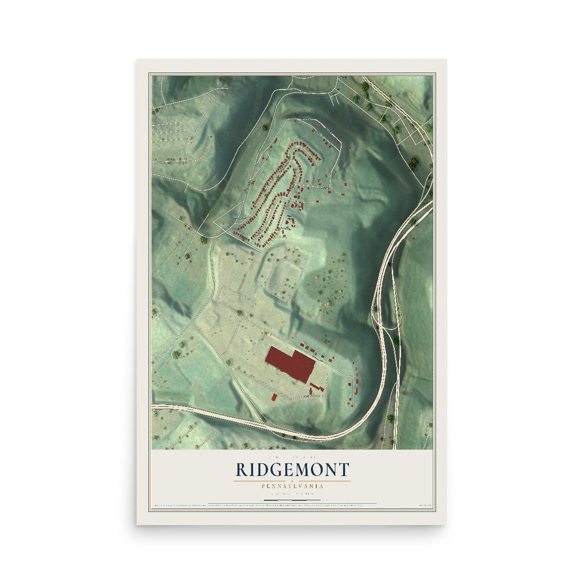 Map of Ridgemont, Pennsylvania, 12 x 18 inch unframed archival matte print
