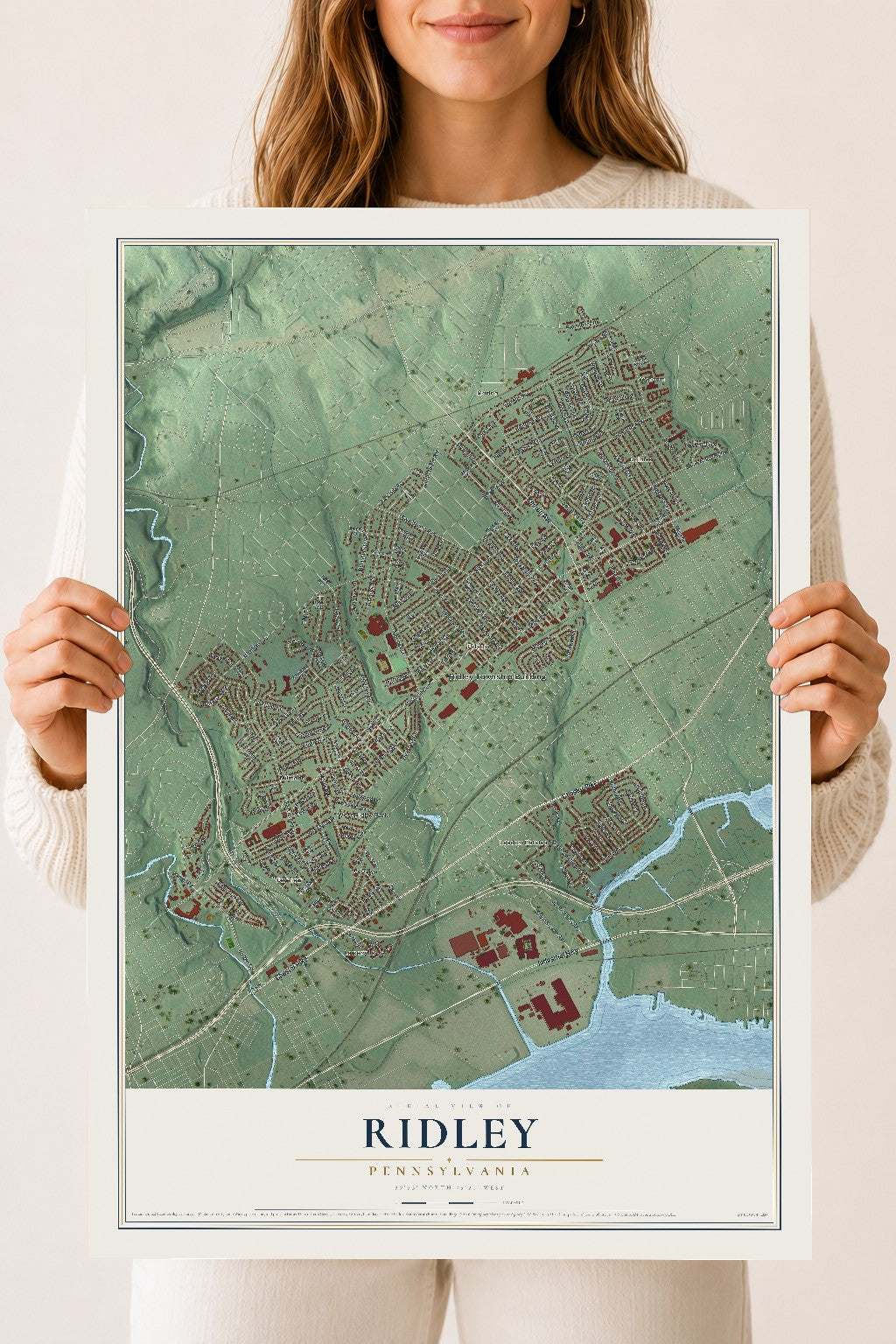 Map of Ridley, Pennsylvania, 18 x 24 inch unframed archival matte print