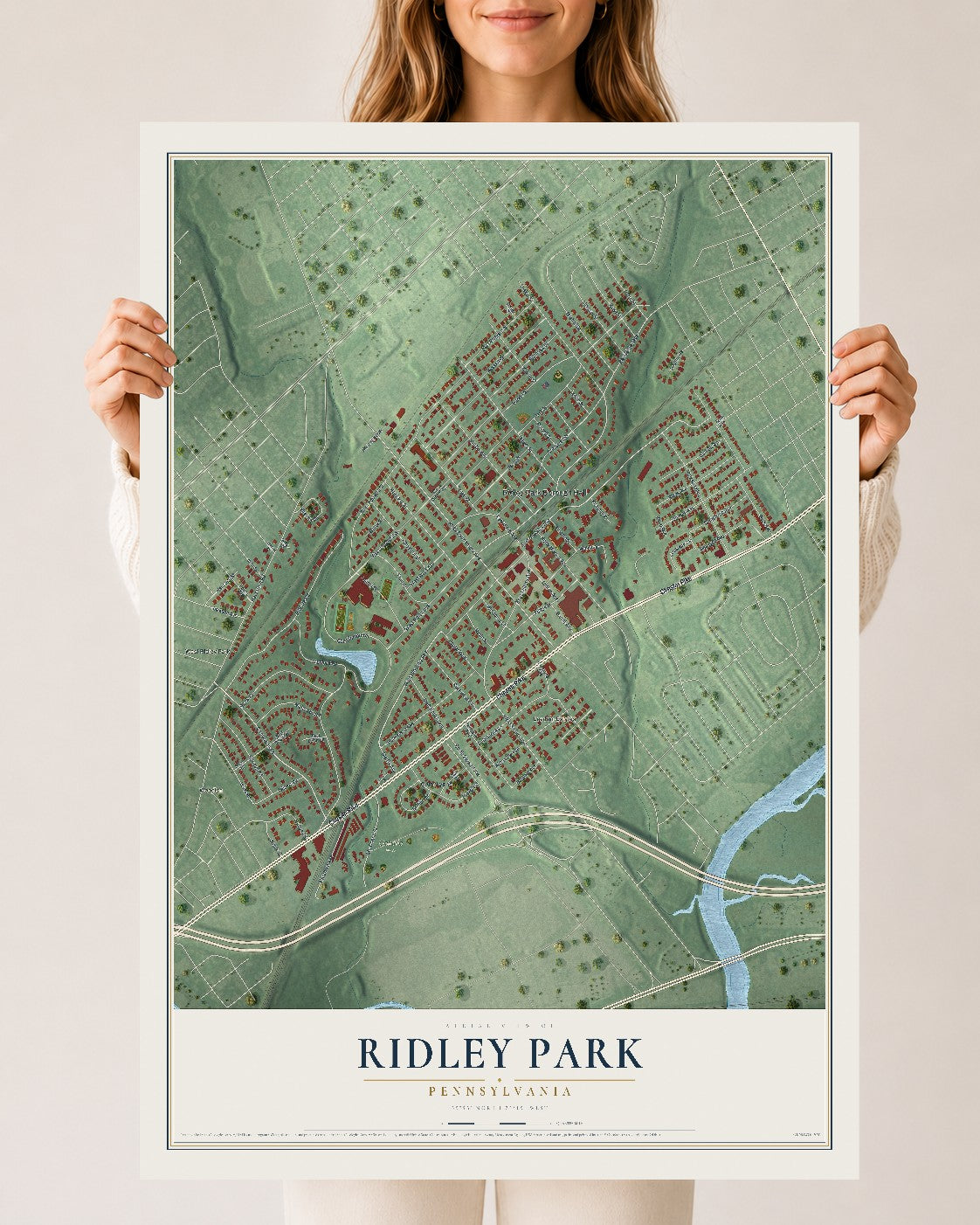 Map of Ridley Park, Pennsylvania, 24 x 36 inch unframed archival matte print
